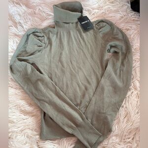NWT Forever 21 Green Puff Sleeve Turtleneck Sweater Top Size Small
